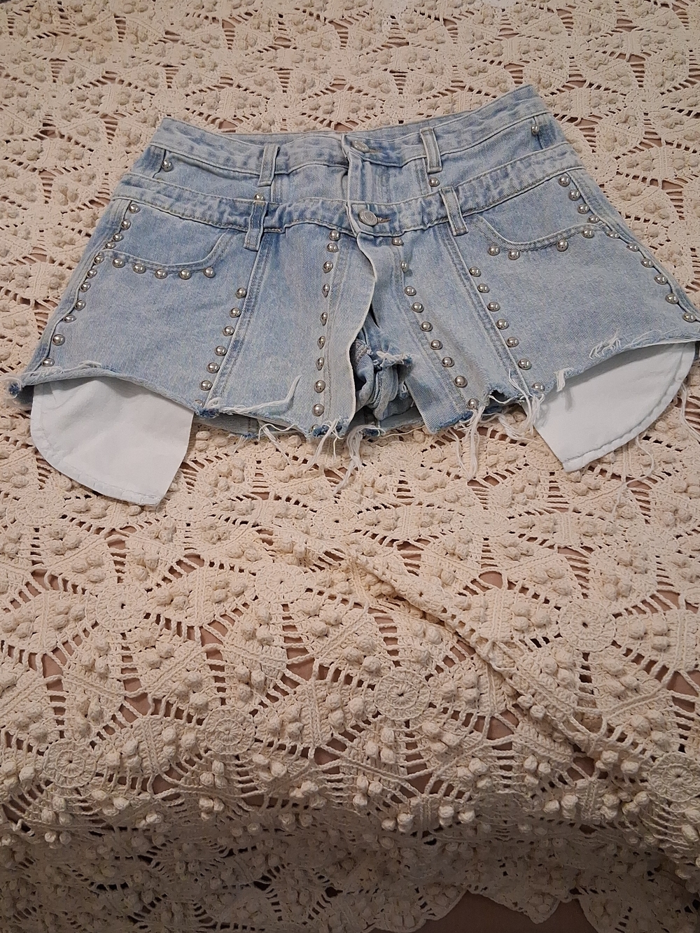 Light Wash Studded Denim Women's Shorts